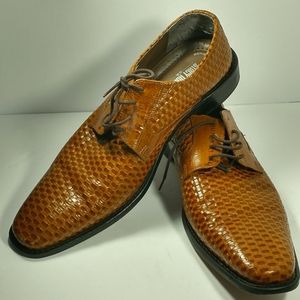Stacy Adams Men's Size 10 Brown Stamped Leather Oxford Square Toe Dress Shoes